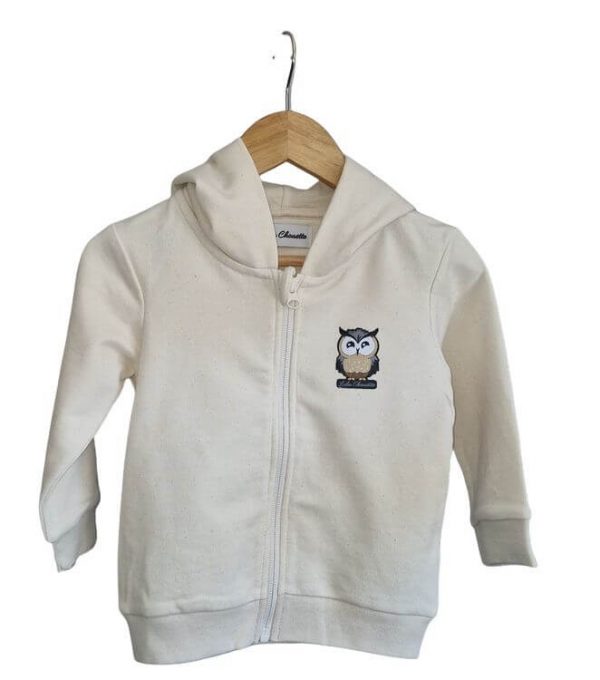 Sweatshirt zippé à capuche pour bébé marque Luluchouette modèle Artémis couleur blanc