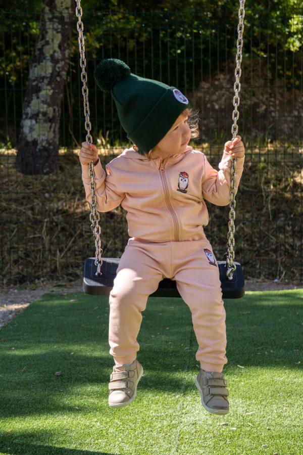 Pantalon de jogging pour bébé marque Luluchouette modèle Fleur couleur rose