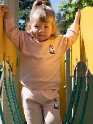 Sweat-shirt à col rond pour bébé marque Luluchouette modèle Fleur couleur rose