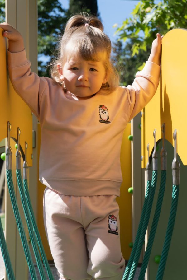 Sweat-shirt à col rond pour bébé marque Luluchouette modèle Fleur couleur rose