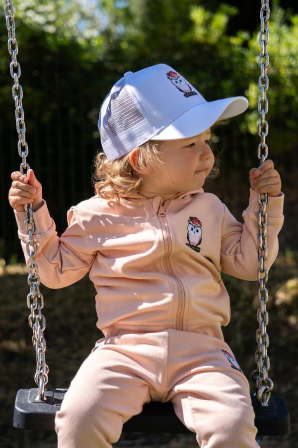 Sweatshirt zippé à capuche pour bébé marque Luluchouette modèle Fleur couleur rose