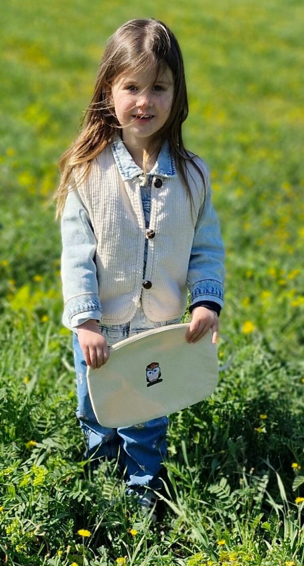 Sac à poignet Luluchouette 100% coton pour enfant modèle Fleur couleur blanche