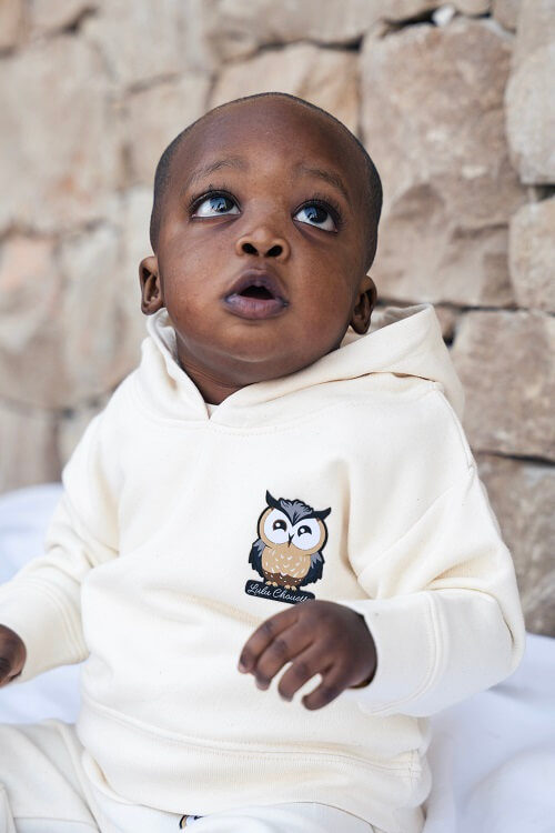 Sweat-shirt à capuche pour bébé marque Lulu Chouette modèle Artémis couleur blanc cassé