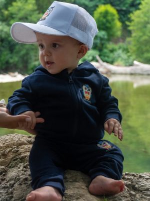 Sweatshirt zippé à capuche pour bébé marque Luluchouette modèle Henry couleur bleu